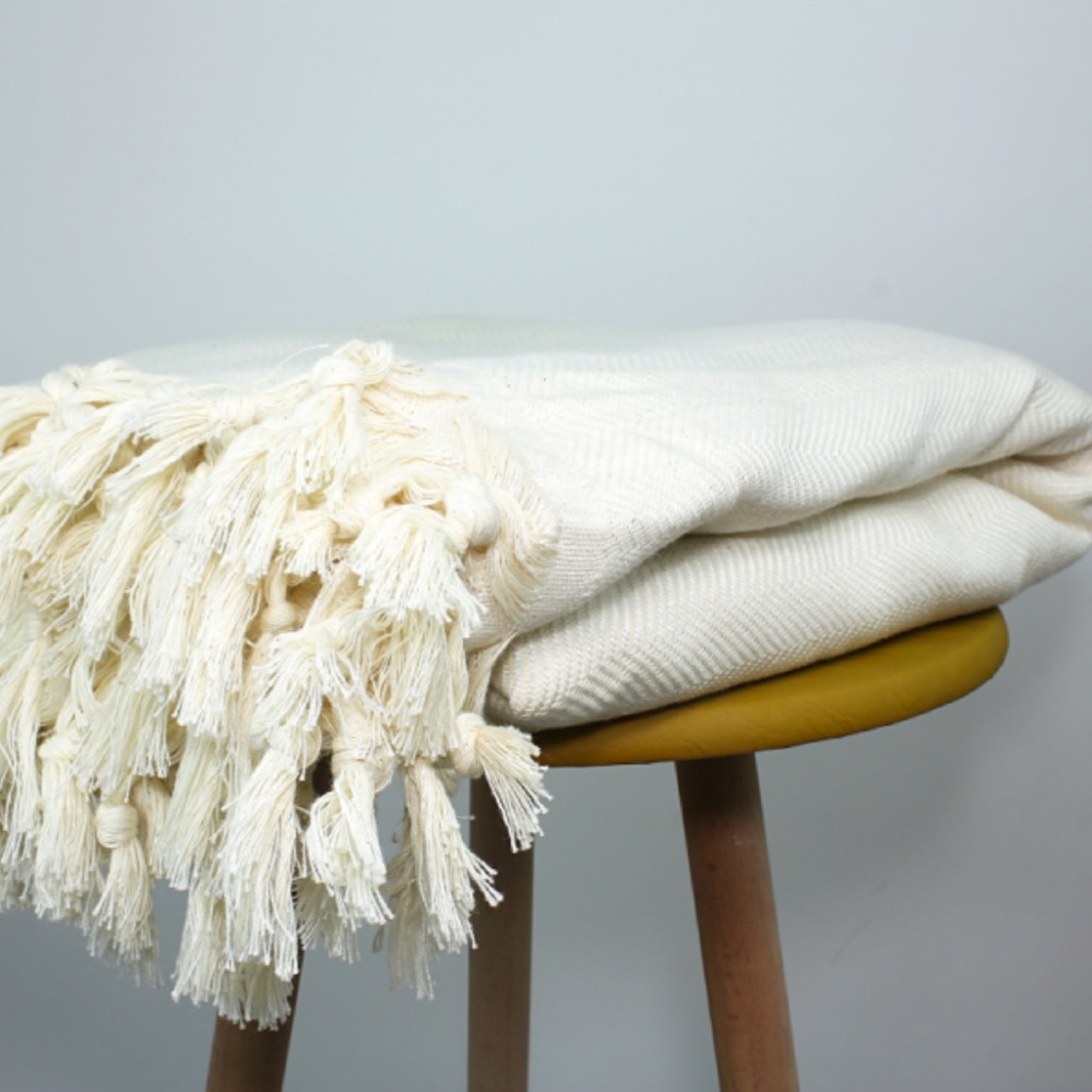 NWT KVH by Kelly Van Halen™ Turkish Cotton Herringbone Throw with Tassels